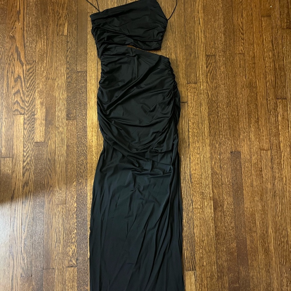 Zara Black Asymmetrical Cutout Maxi Dress